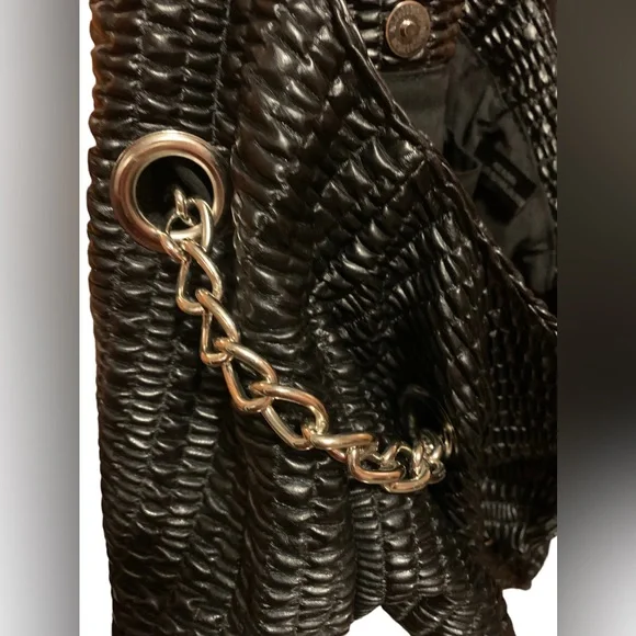 KENNETH COLE REACTION Black & Silver Chain Magnetic Closure Handbag Purse - Picture 7 of 14